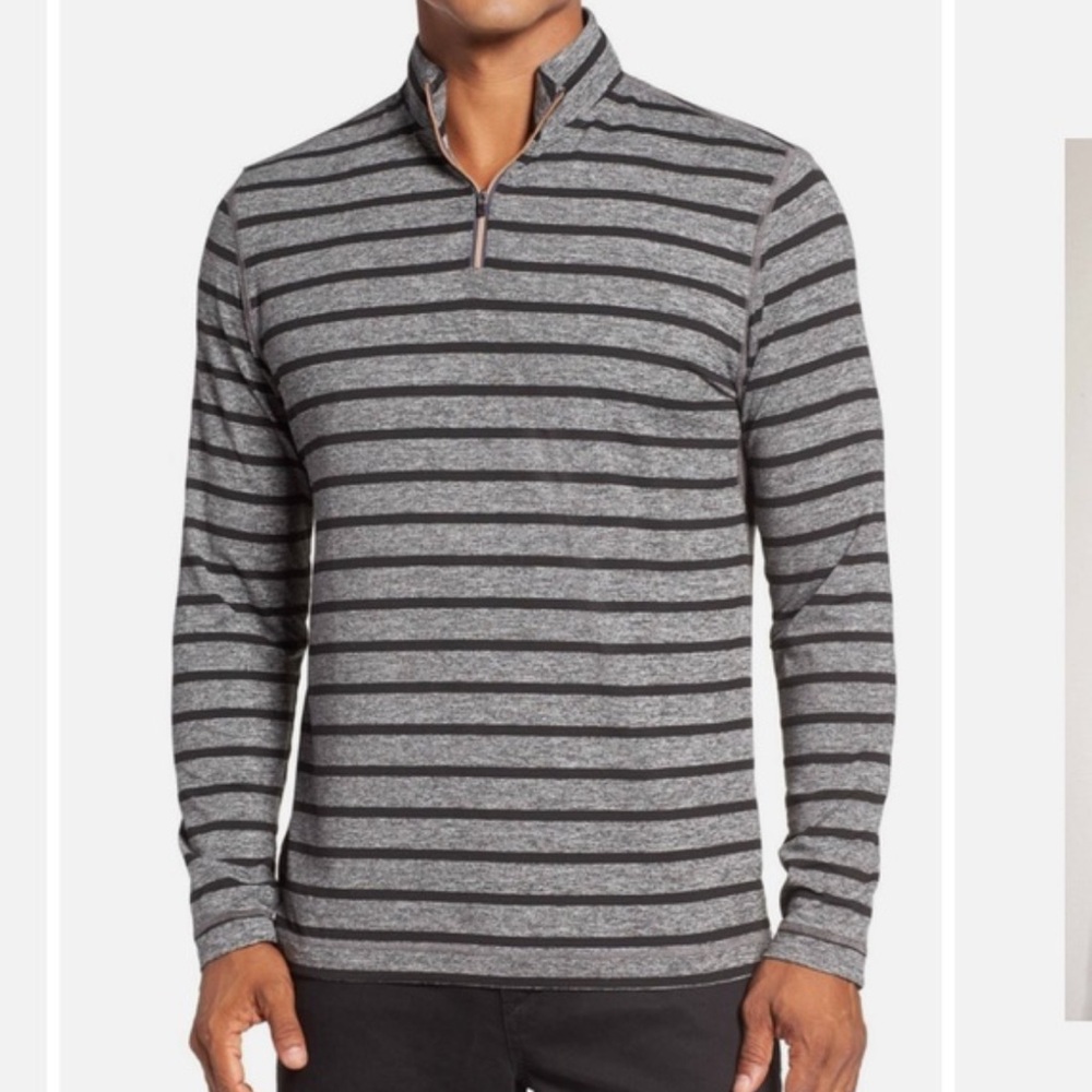 Robert Graham Black and Gray Striped Zip-Up Sweater